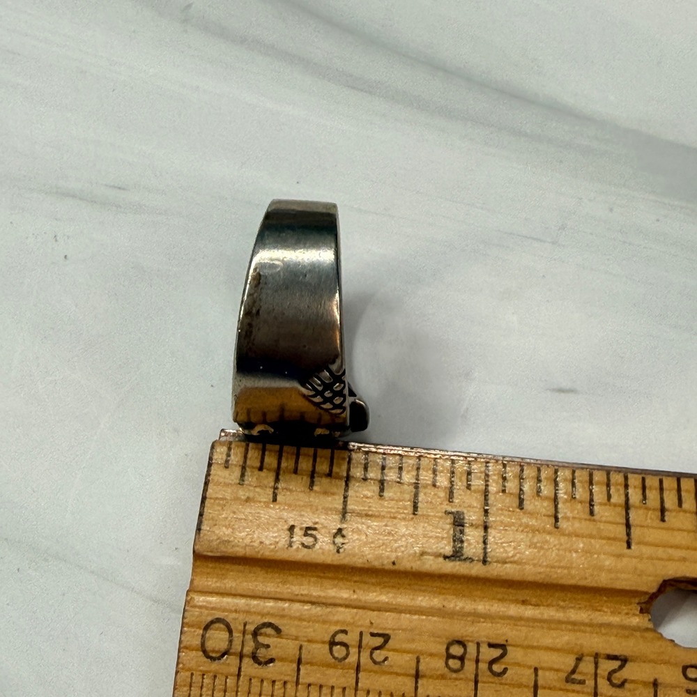 Sterling Silver 925 Wide Band Ring Geometric Red & Clear Stones Size 7 9.5g - Picture 6 of 8